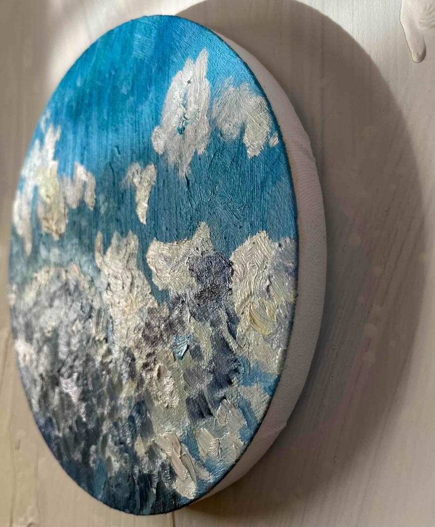油彩 絵画 『冬空２』丸形アートパネル 直径20cmインテリア 絵画 原画