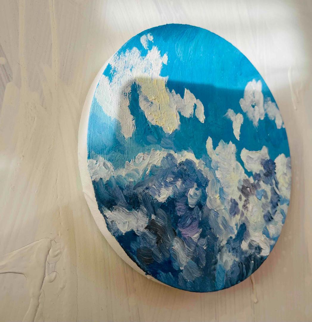 油彩 絵画 『冬空２』丸形アートパネル 直径20cmインテリア 絵画 原画