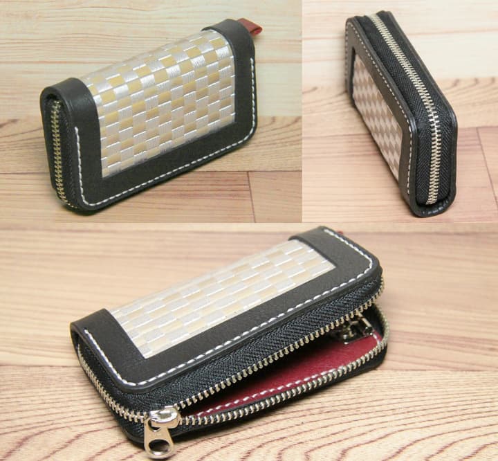 ラウンドファスナーキーケース　～　竹入物語　～　　本革　竹使用