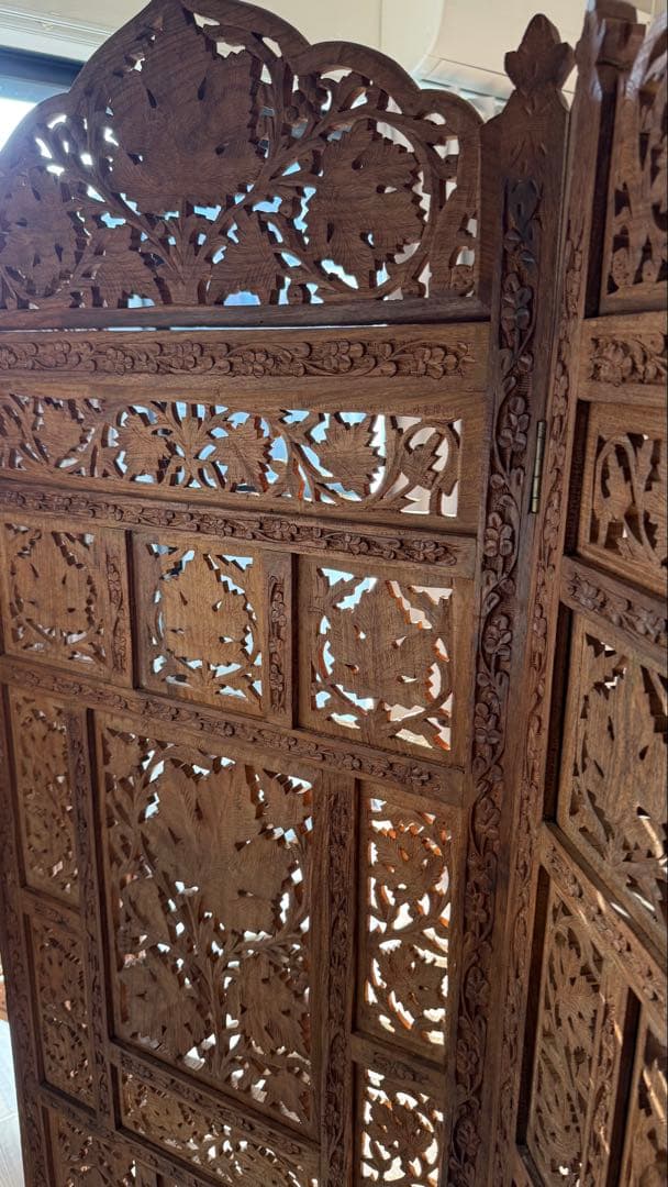 木製彫刻パーテーション 4つ折り