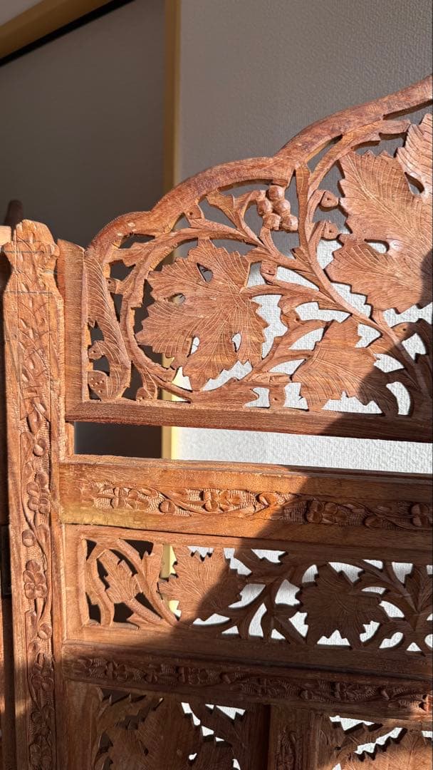 木製彫刻パーテーション 4つ折り