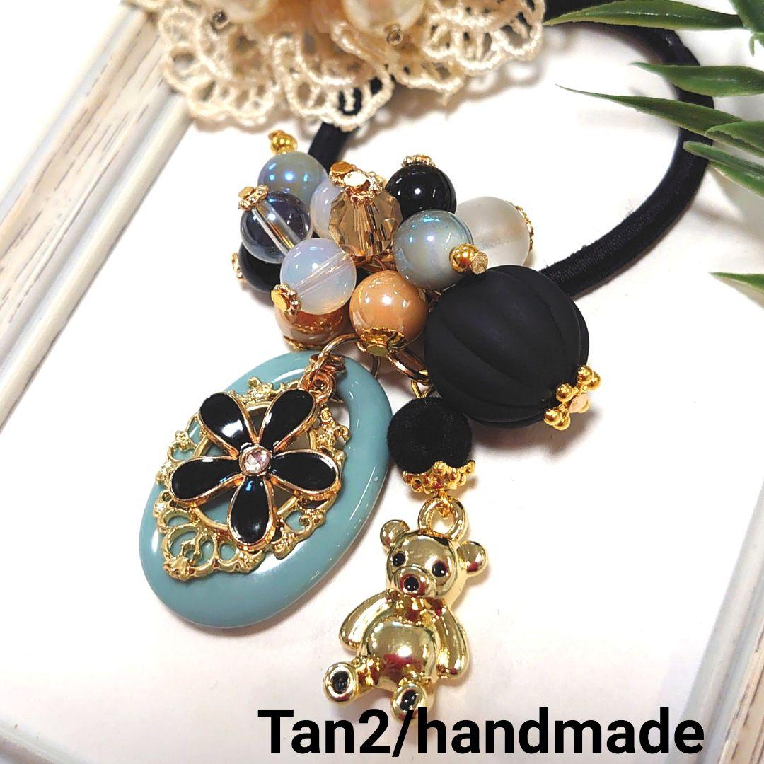 じゃらじゃら  ヘアゴム  くすみブルーとお座りベア✩.*˚