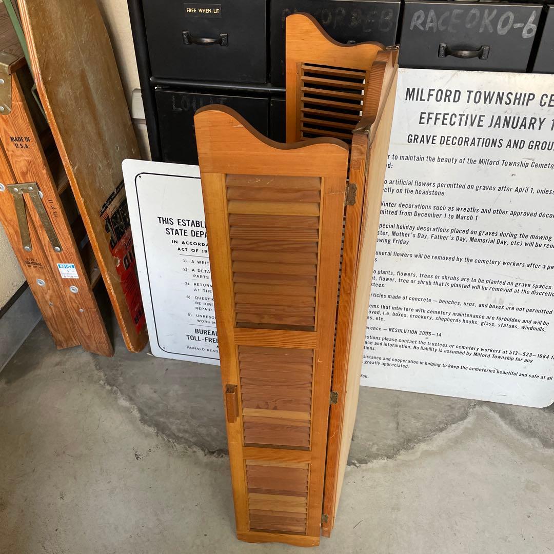 ヴィンテージ ウッドドア ミラー 両開き扉式 壁掛け 鏡 姿見 蚤の市 ルーバー