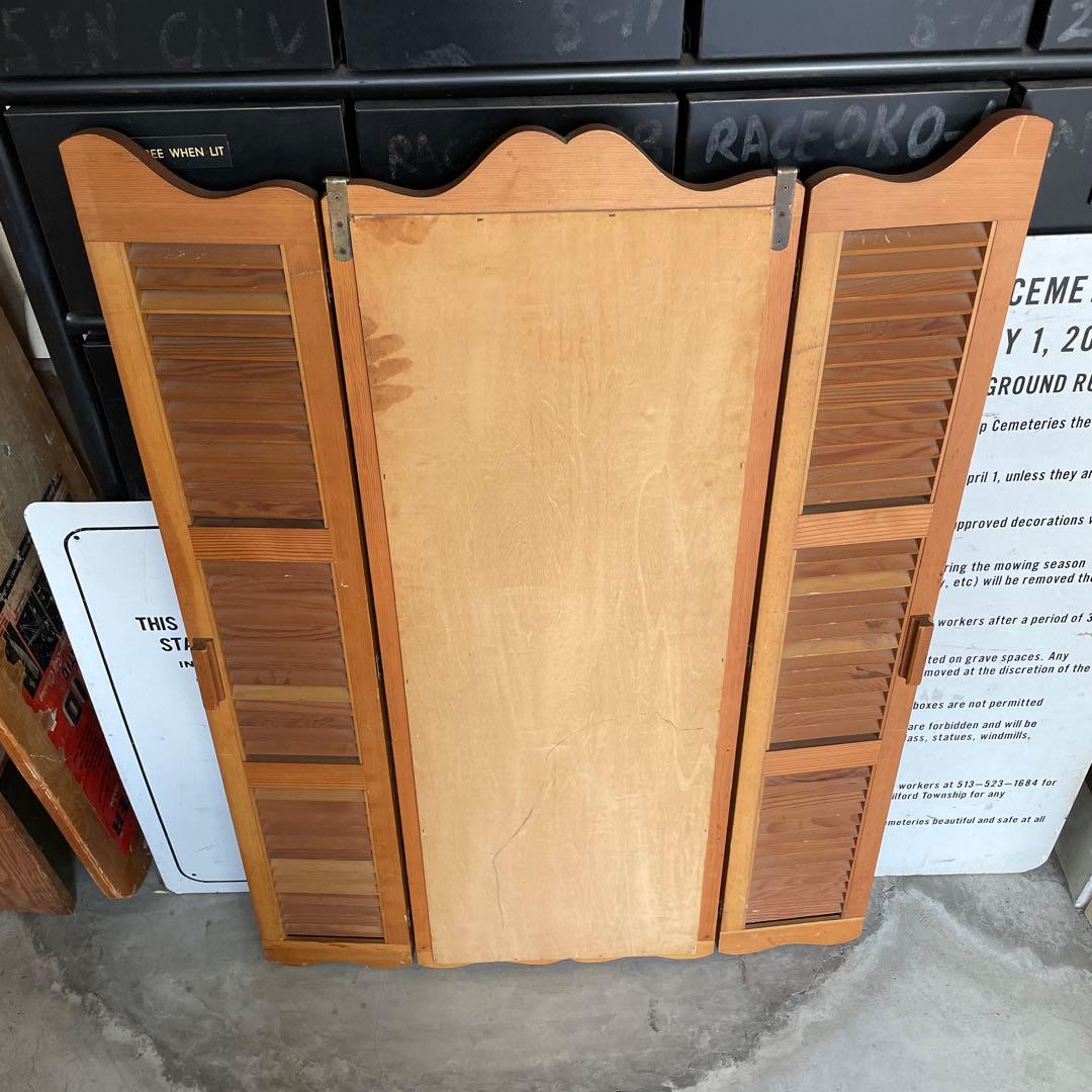 ヴィンテージ ウッドドア ミラー 両開き扉式 壁掛け 鏡 姿見 蚤の市 ルーバー