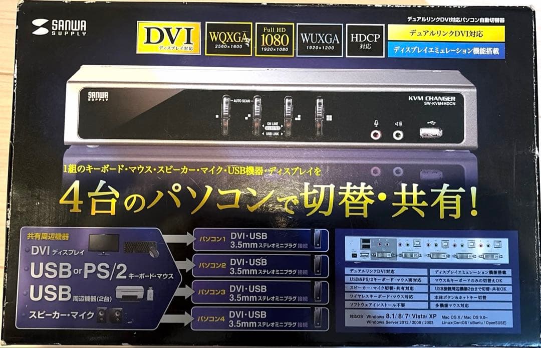 デュアルリンクDVI対応KVM切替器 (4:1)