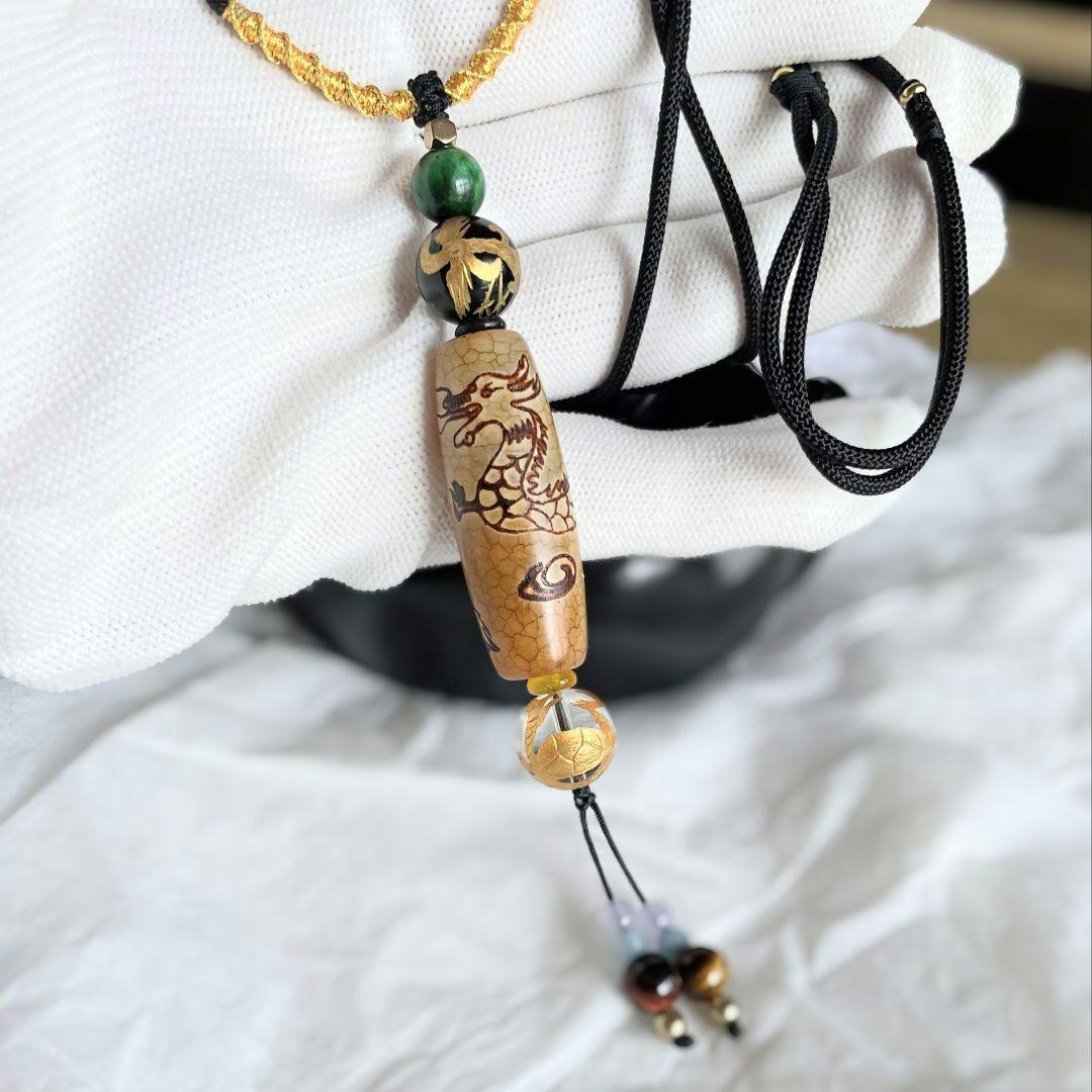 【五爪龍皇帝天珠】朱雀 玄武 天珠 天然石 御守り ネックレス 四神 開運 厄除