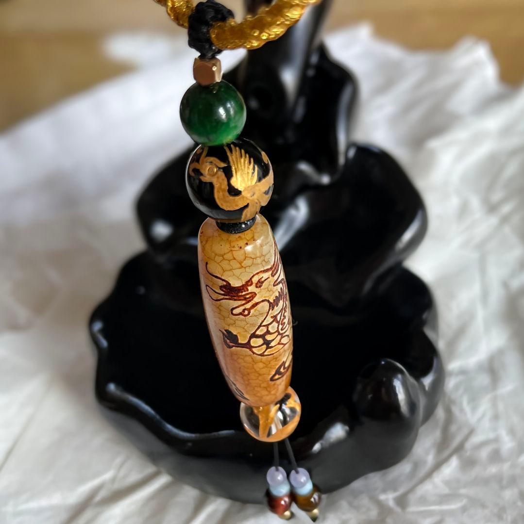 【五爪龍皇帝天珠】朱雀 玄武 天珠 天然石 御守り ネックレス 四神 開運 厄除