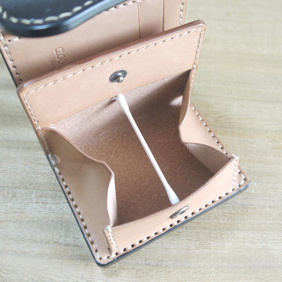 ヌメ革　UKブライドルレザー　セドウィック社　コンパクトウォレット　こげ茶/生成