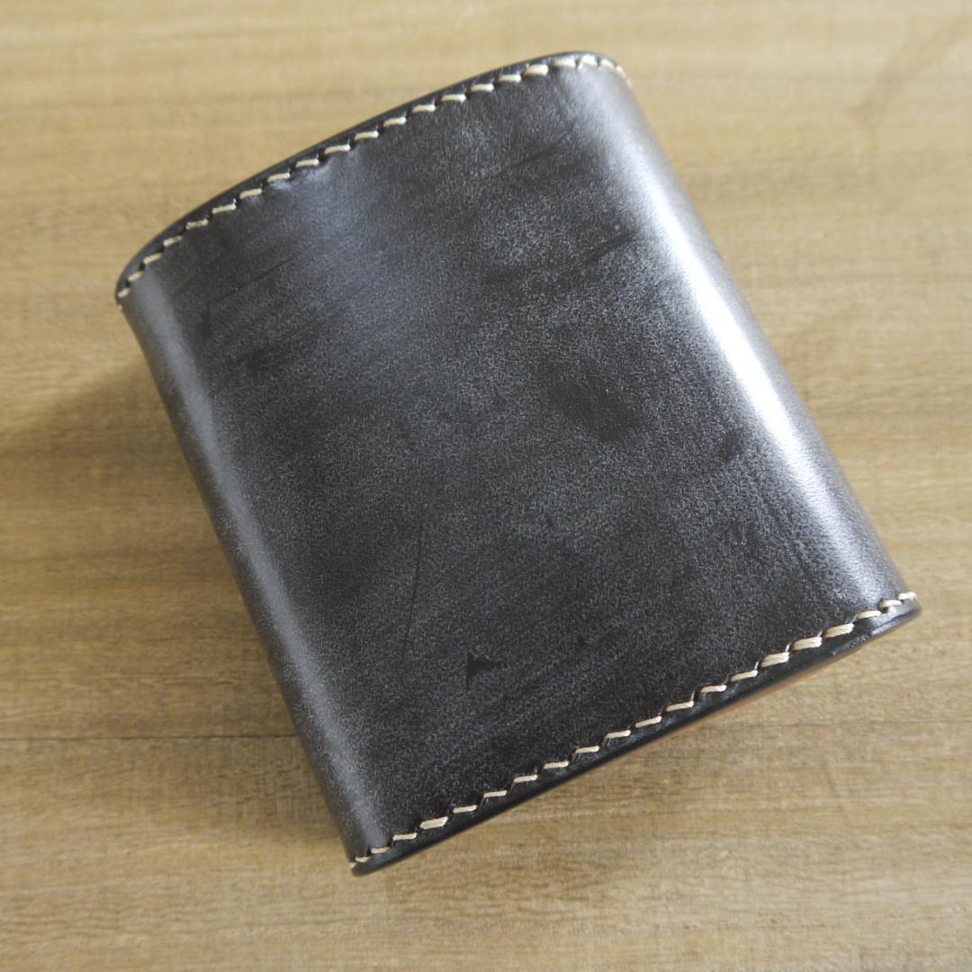 ヌメ革　UKブライドルレザー　セドウィック社　コンパクトウォレット　こげ茶/生成