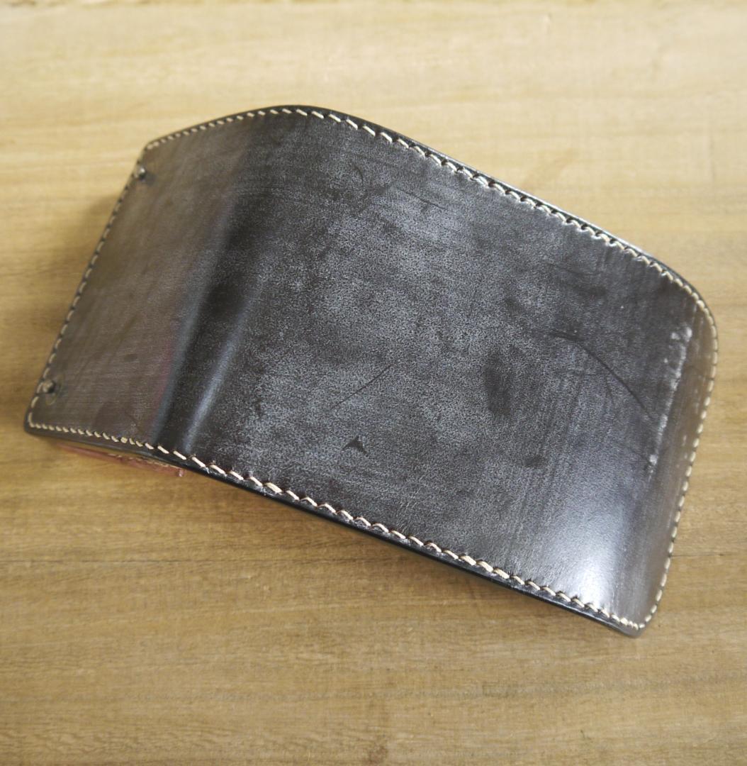 ヌメ革　UKブライドルレザー　セドウィック社　コンパクトウォレット　こげ茶/生成