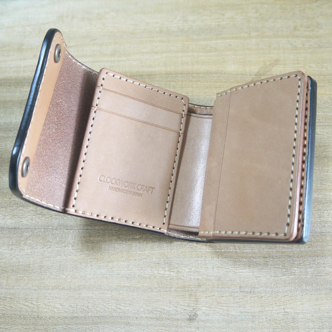 ヌメ革　UKブライドルレザー　セドウィック社　コンパクトウォレット　こげ茶/生成
