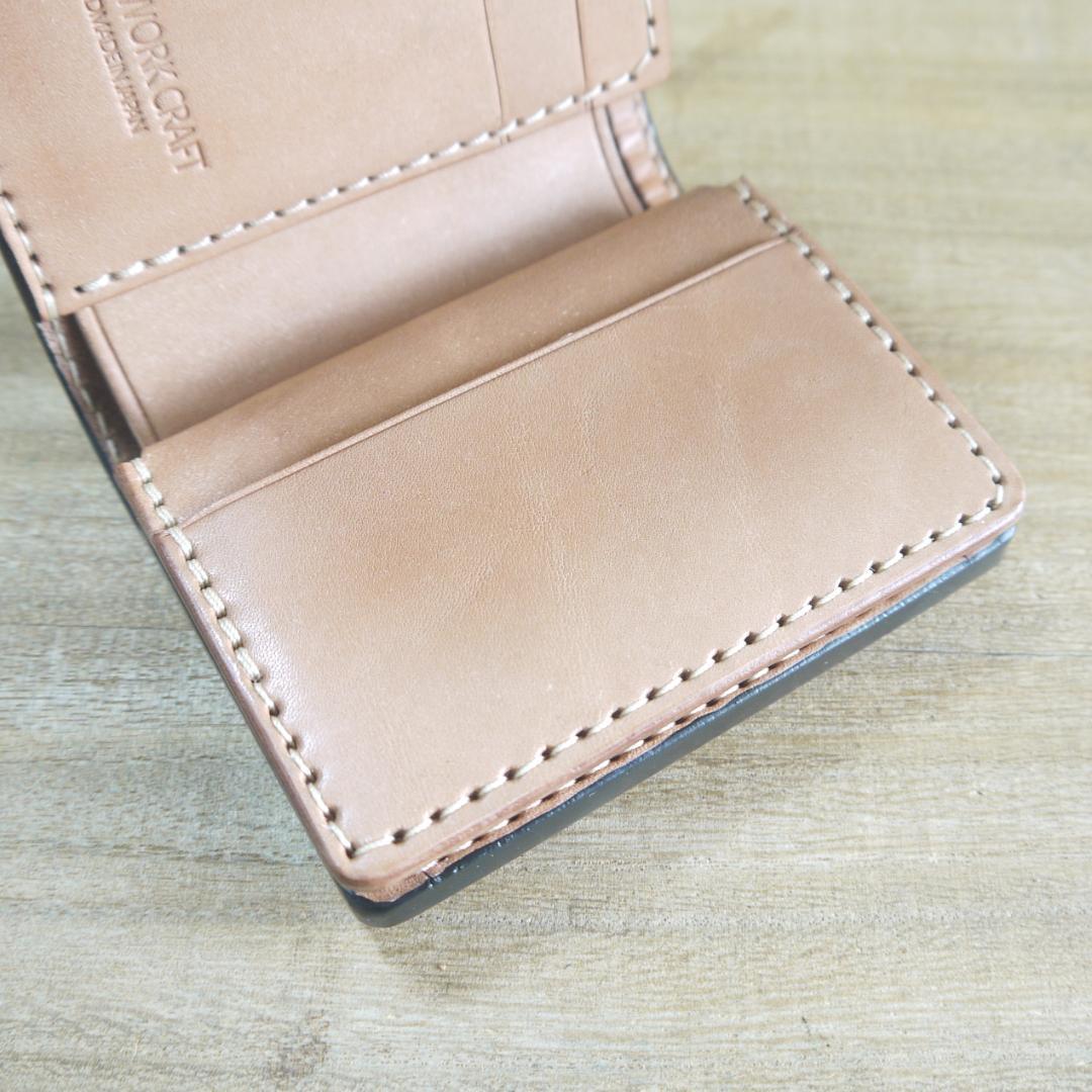 ヌメ革　UKブライドルレザー　セドウィック社　コンパクトウォレット　こげ茶/生成