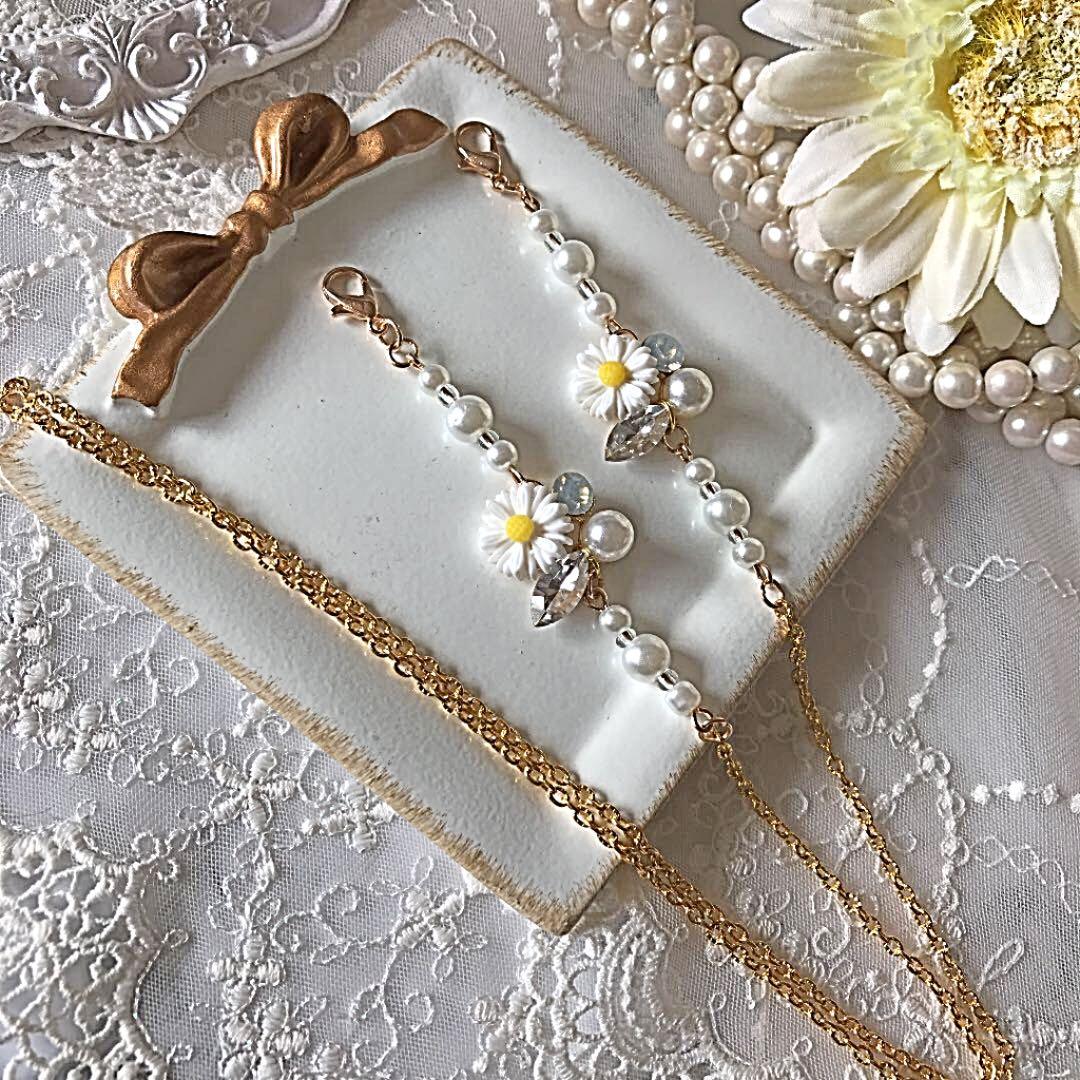 ♪❤️ 花　パール　ビジュー　マスクチェーン　メガネチェーン　ハンドメイド