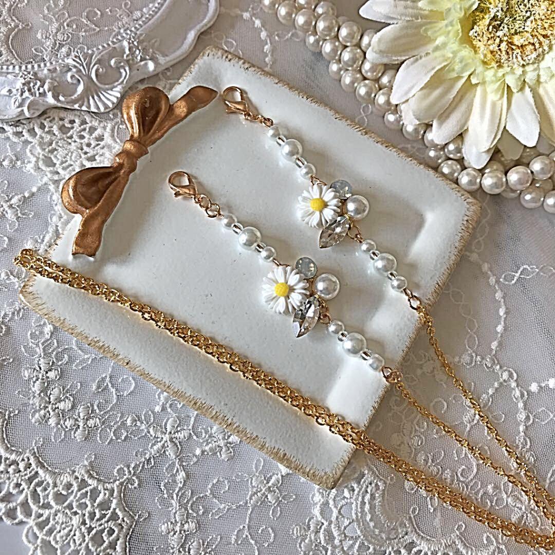 ♪❤️ 花　パール　ビジュー　マスクチェーン　メガネチェーン　ハンドメイド