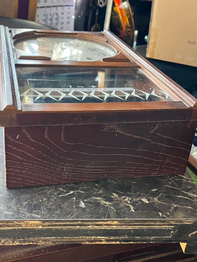 シチズン日付時計、ケヤキレトロ柱時計、ゼンマイ振り子時計、ケヤキの高級柱時計