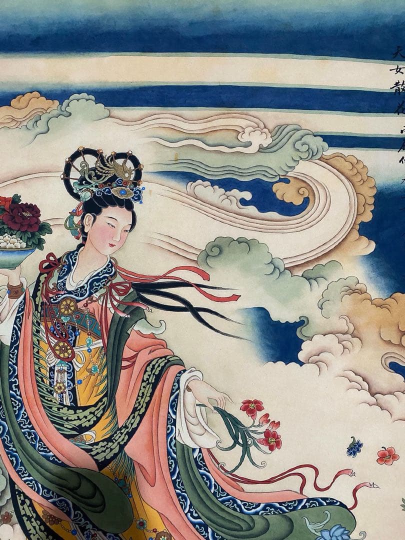 改琦 天女散花 中国画 掛け軸 水墨画 和室 玄関 茶室 壁掛け 美術品