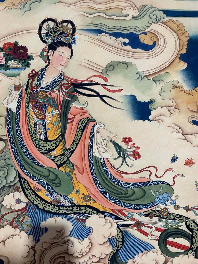 改琦 天女散花 中国画 掛け軸 水墨画 和室 玄関 茶室 壁掛け 美術品