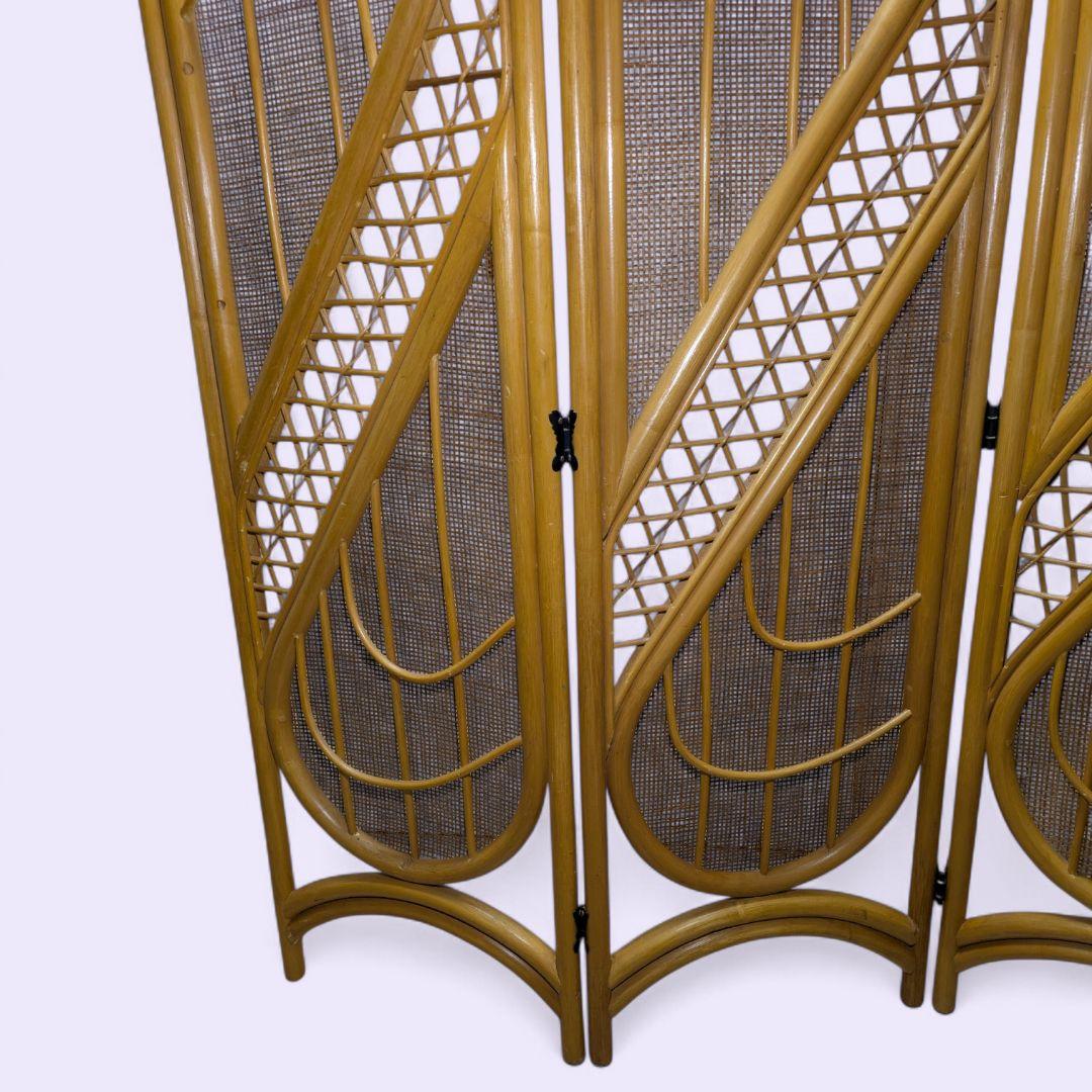籐家具 ラタン パーテション 4連 衝立 レトロ 仕切り