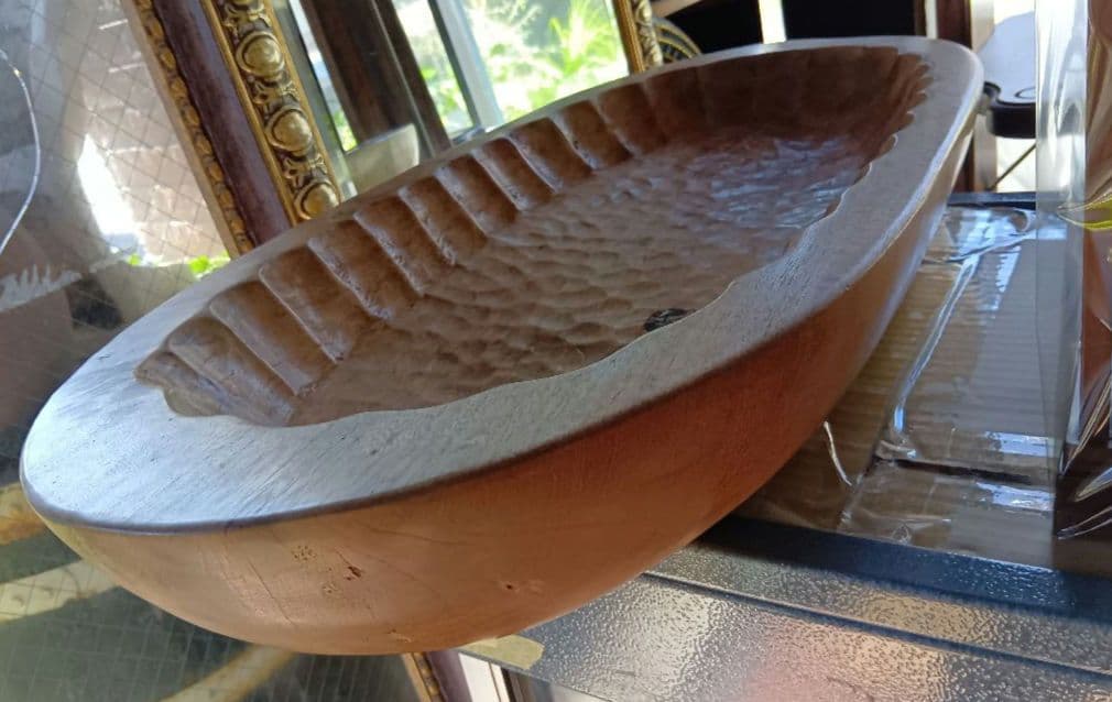 希少　1960's　オールドチーク　無垢材　ウッドカービング　バスケット　トレイ