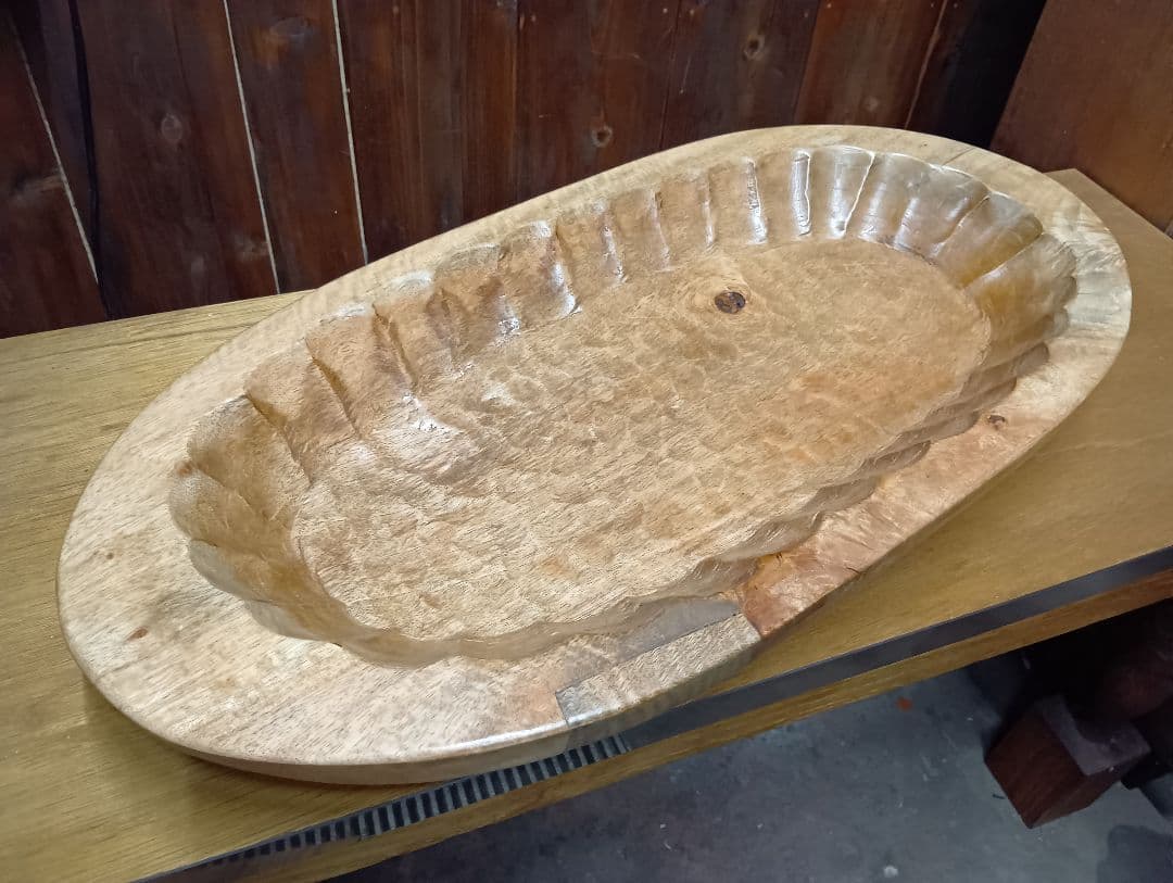 希少　1960's　オールドチーク　無垢材　ウッドカービング　バスケット　トレイ