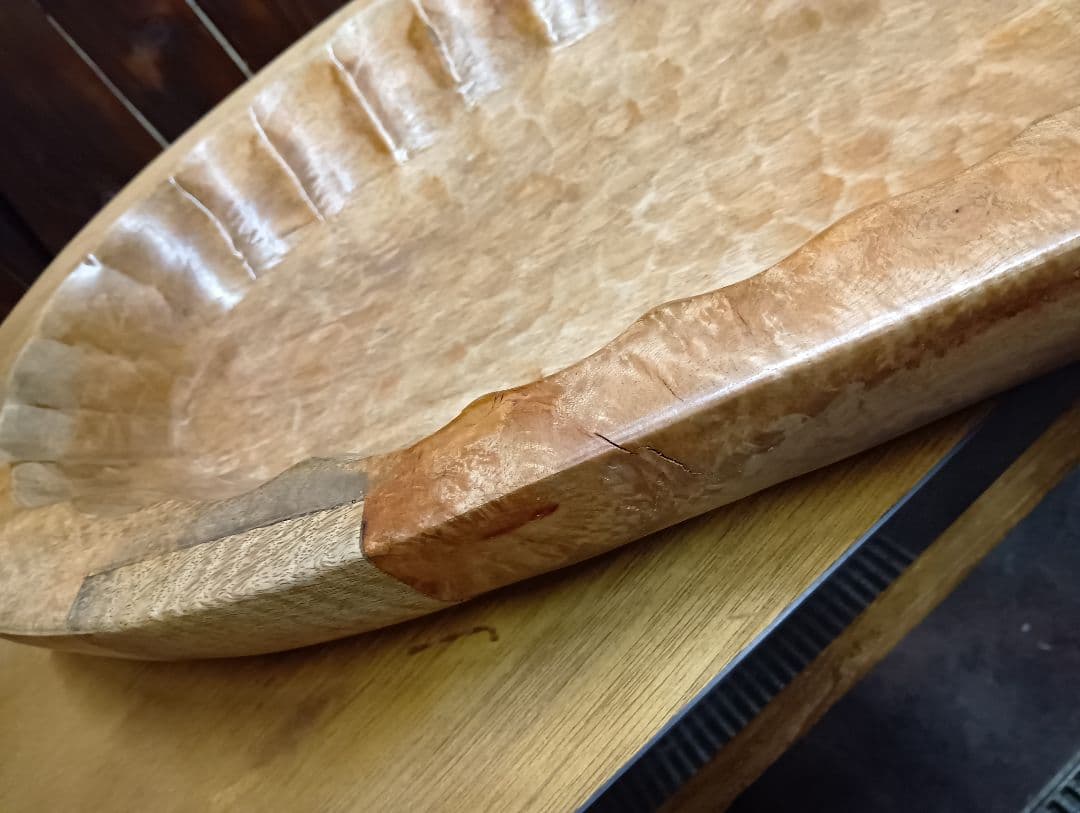 希少　1960's　オールドチーク　無垢材　ウッドカービング　バスケット　トレイ