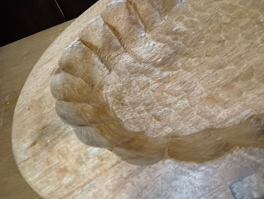 希少　1960's　オールドチーク　無垢材　ウッドカービング　バスケット　トレイ