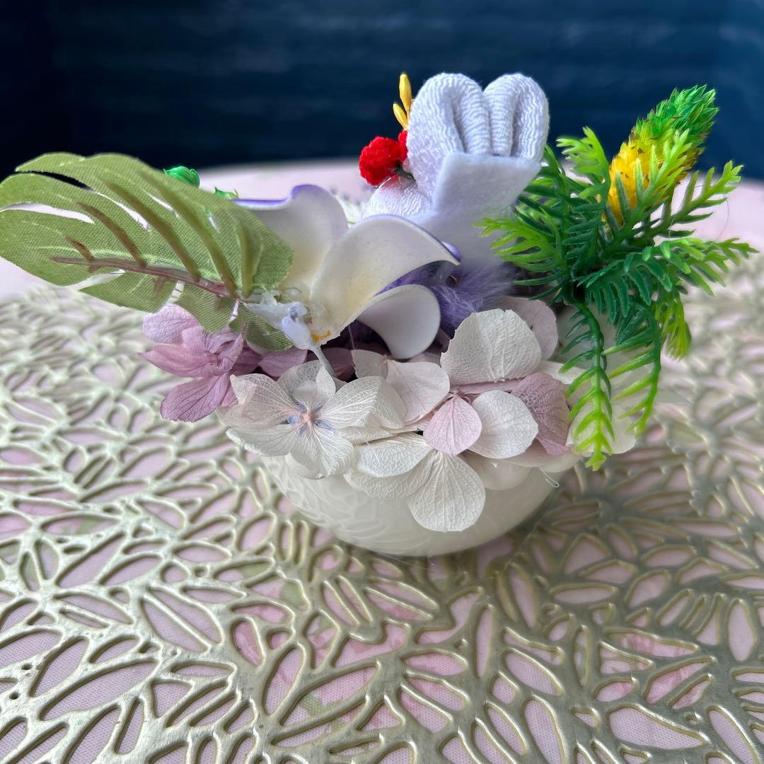 しょりん❣️Aloha～うさぎちゃん夏❣️ハイビスカス、ヤシの木フラワーアレジ