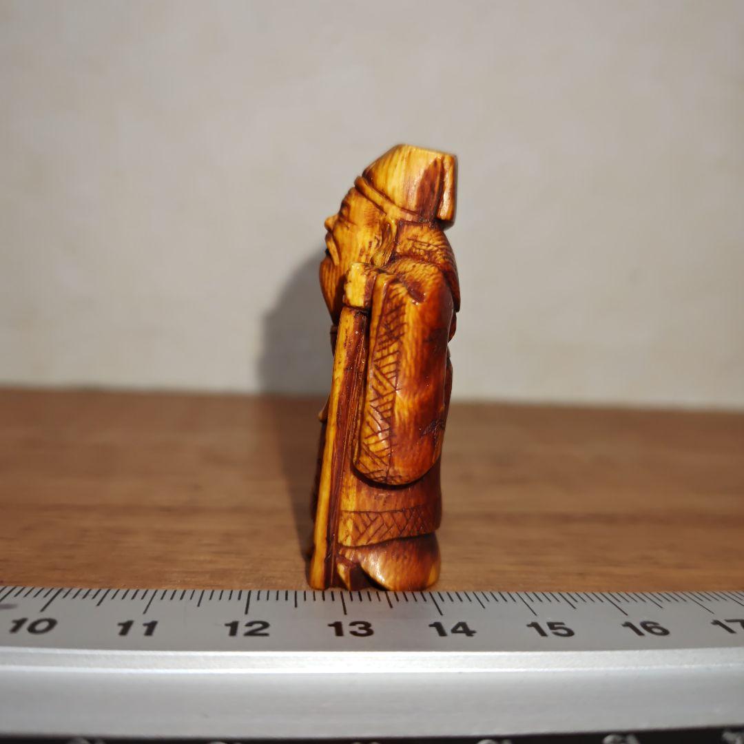時代提物 七福神置根付 天然素材 在銘【寿老人】高約5.2cm 重約23ｇ 長寿
