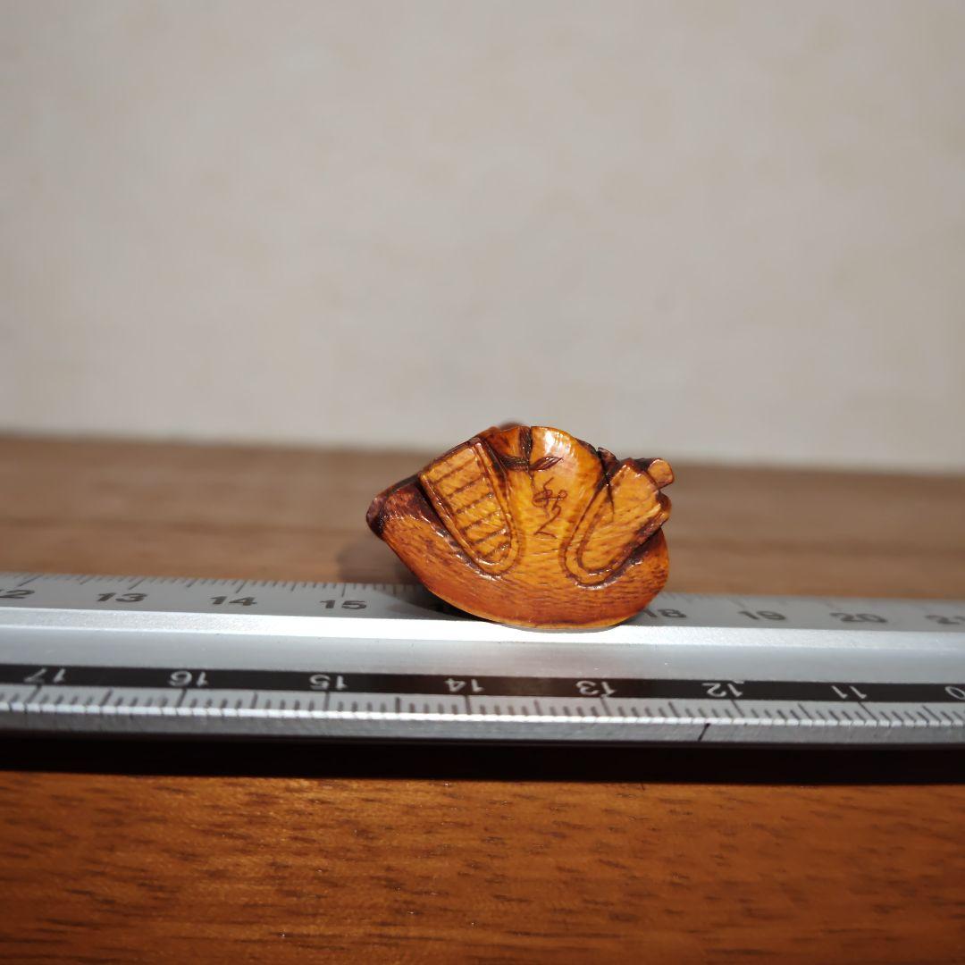 時代提物 七福神置根付 天然素材 在銘【寿老人】高約5.2cm 重約23ｇ 長寿