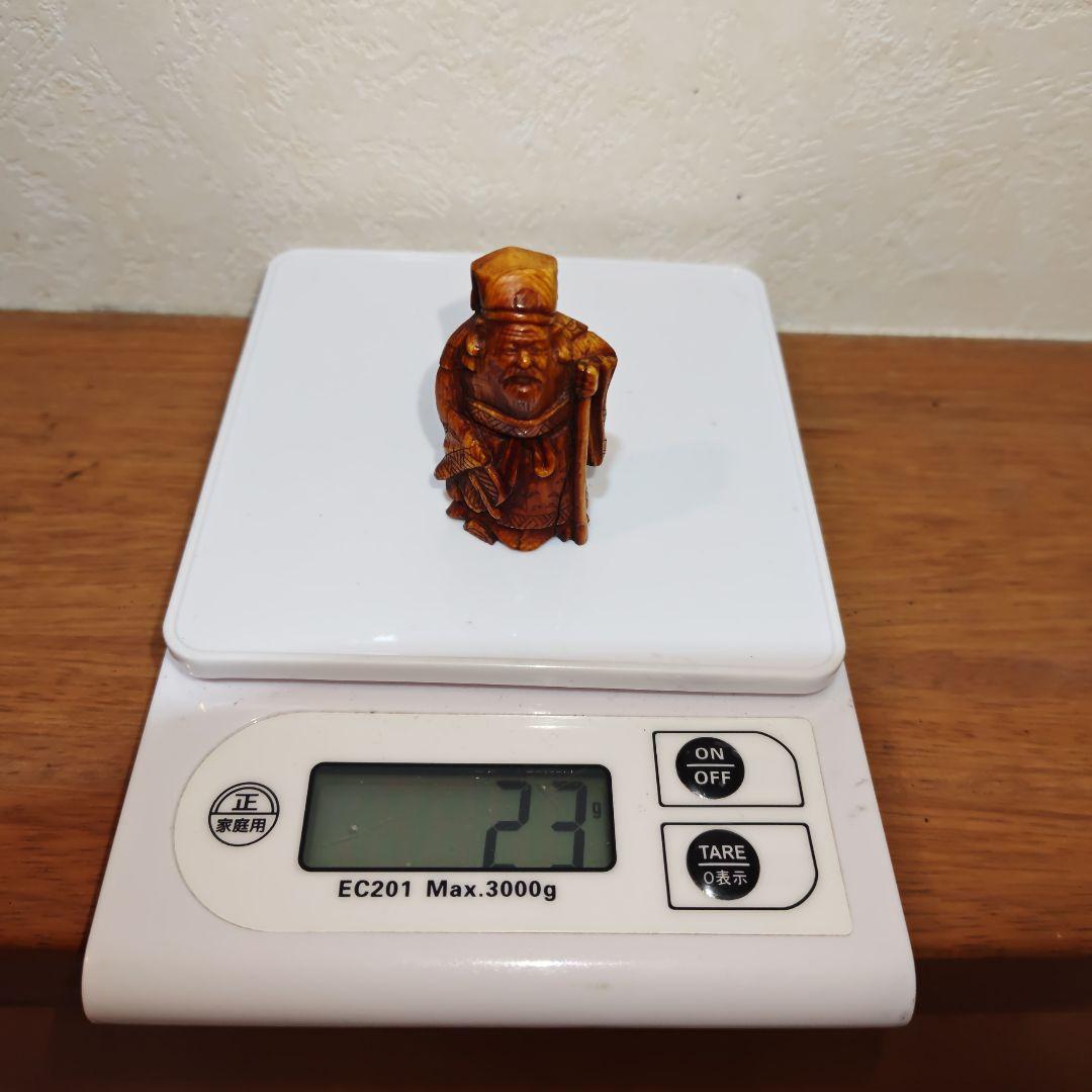 時代提物 七福神置根付 天然素材 在銘【寿老人】高約5.2cm 重約23ｇ 長寿
