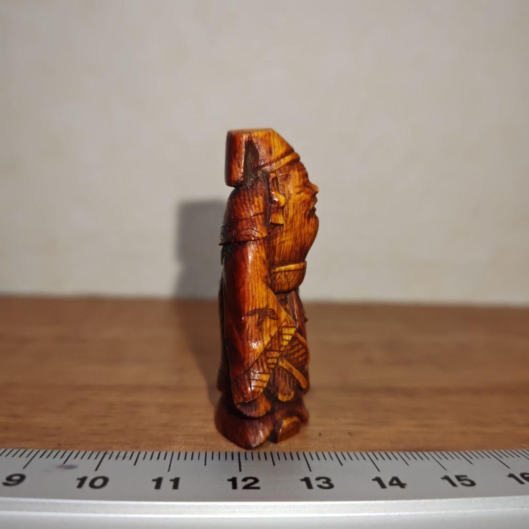 時代提物 七福神置根付 天然素材 在銘【寿老人】高約5.2cm 重約23ｇ 長寿