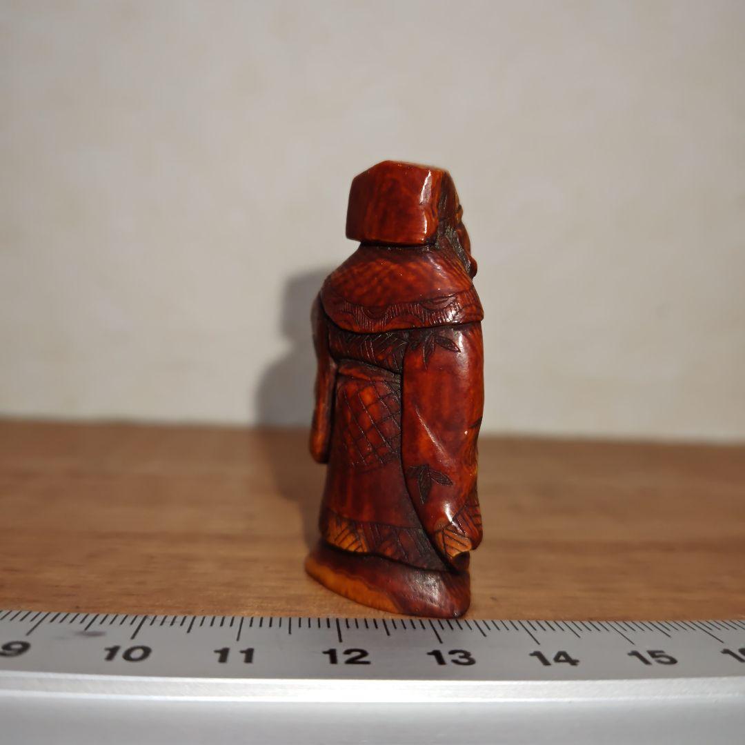 時代提物 七福神置根付 天然素材 在銘【寿老人】高約5.2cm 重約23ｇ 長寿