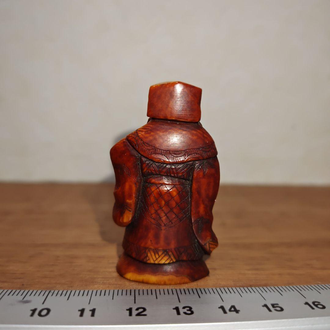 時代提物 七福神置根付 天然素材 在銘【寿老人】高約5.2cm 重約23ｇ 長寿