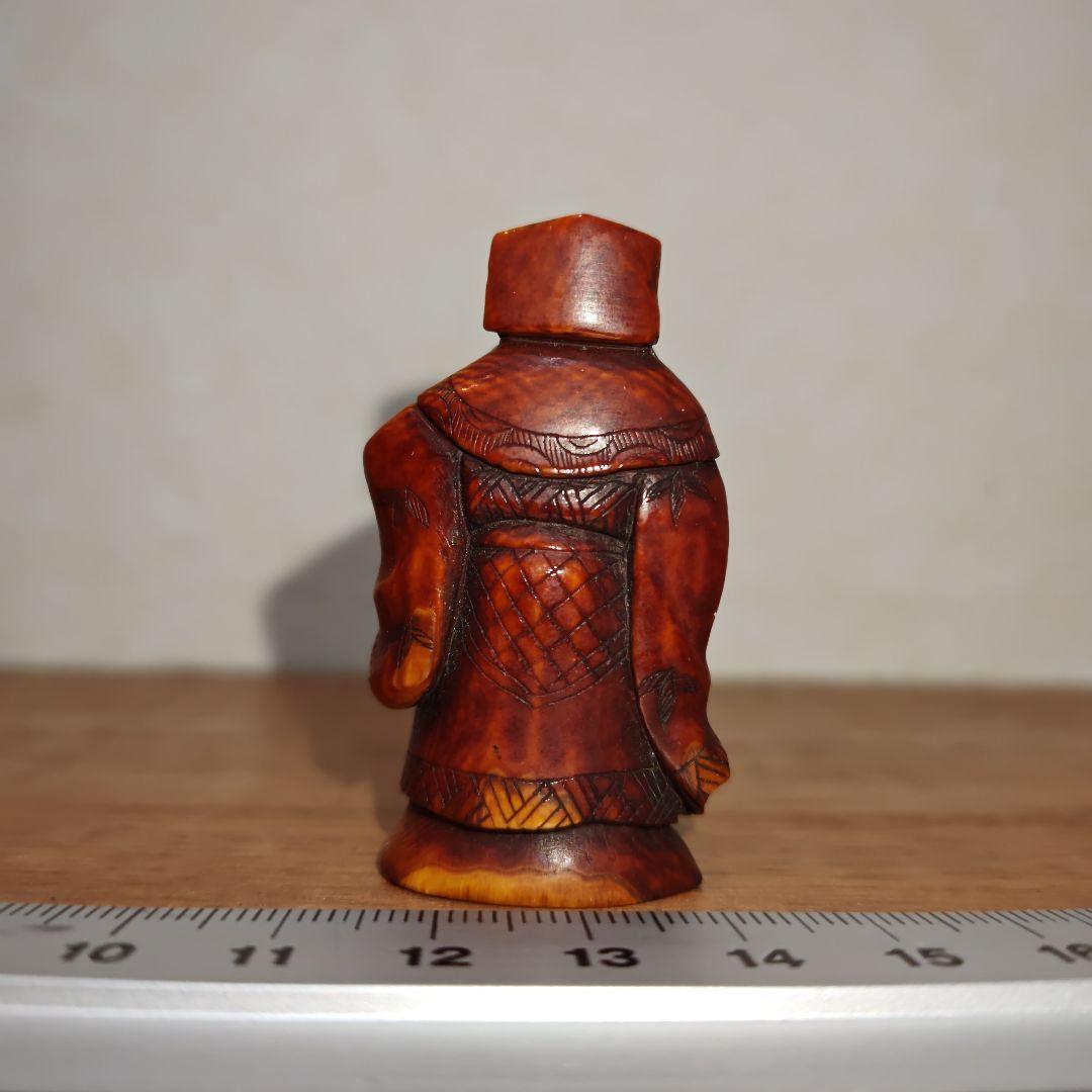 時代提物 七福神置根付 天然素材 在銘【寿老人】高約5.2cm 重約23ｇ 長寿