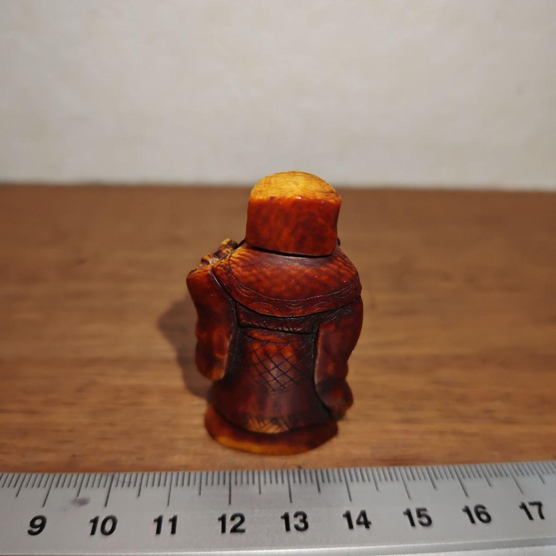 時代提物 七福神置根付 天然素材 在銘【寿老人】高約5.2cm 重約23ｇ 長寿