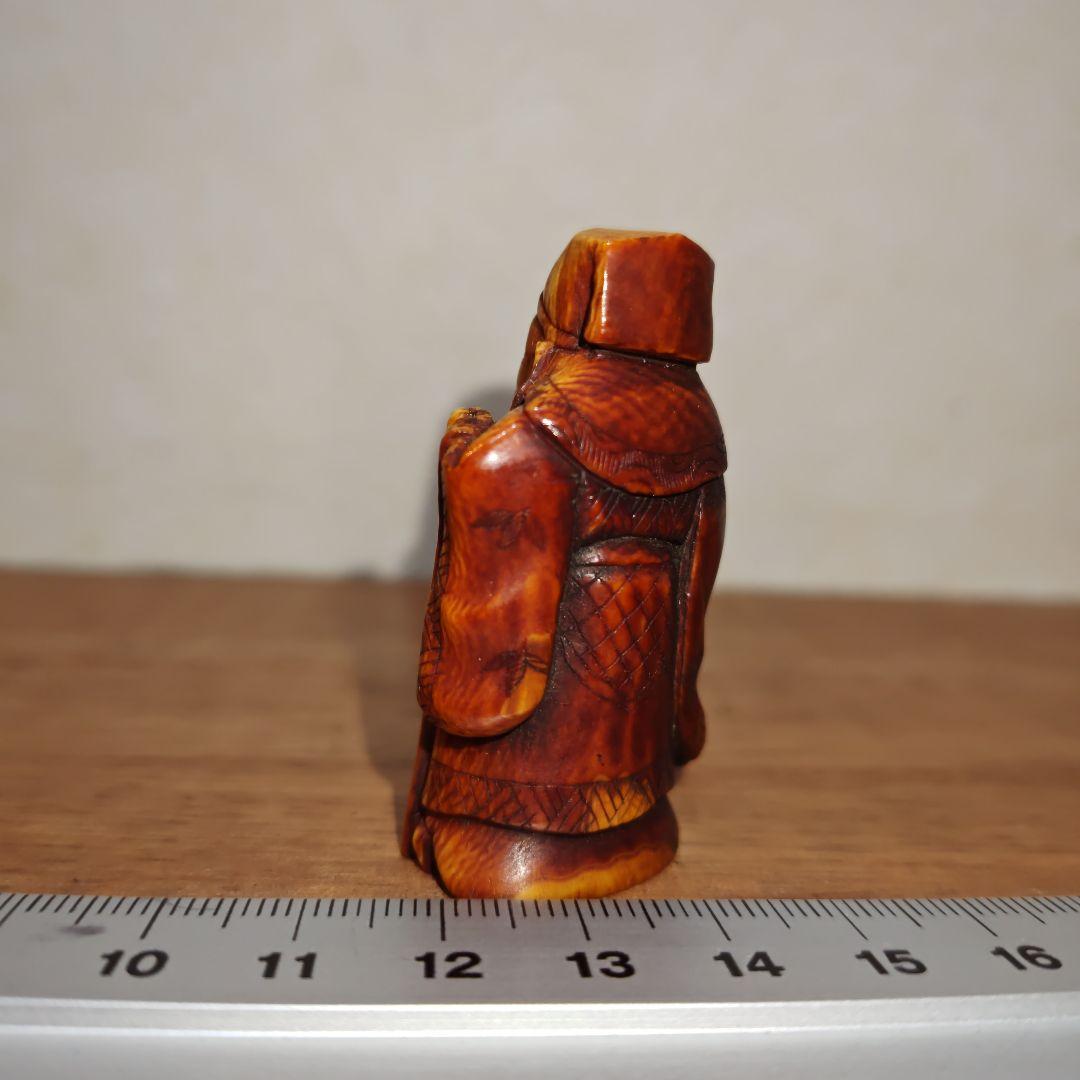 時代提物 七福神置根付 天然素材 在銘【寿老人】高約5.2cm 重約23ｇ 長寿