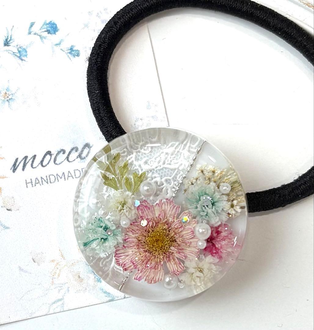 レジンヘアゴム ポニーフック　ドライフラワー　No.332