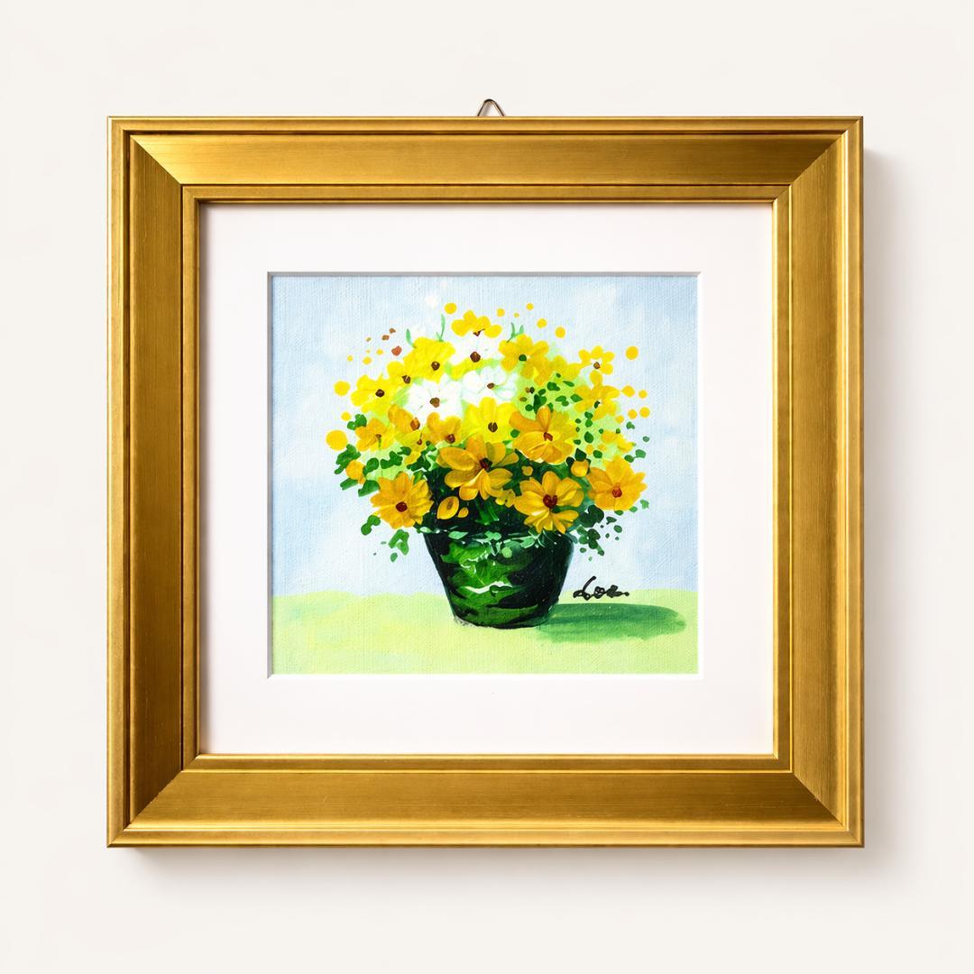 黄色いブーケ 額装アート 20角 風水 金運 花の絵 インテリア壁掛け 置き飾り