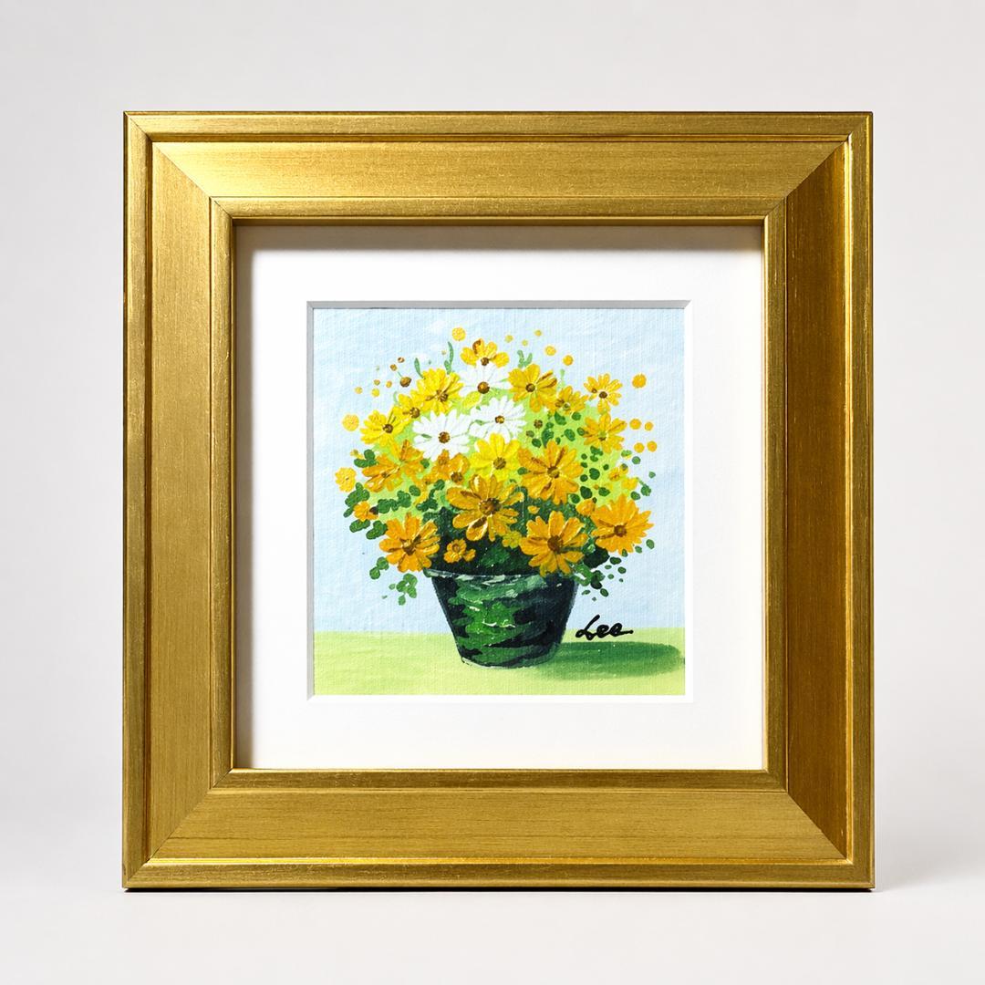 黄色いブーケ 額装アート 20角 風水 金運 花の絵 インテリア壁掛け 置き飾り
