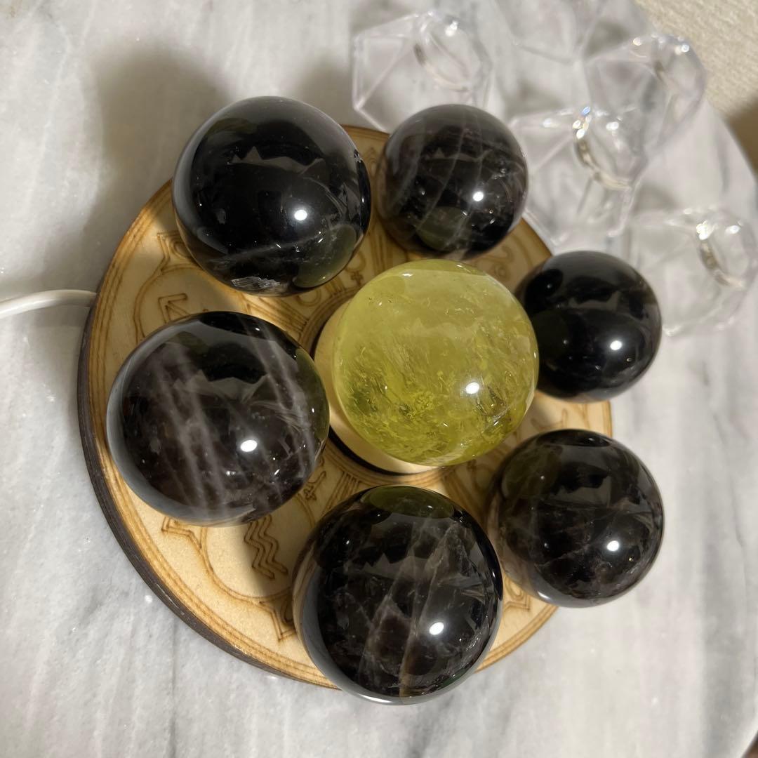 【セット販売】スフィア（モリオン　シトリン）　七星陣　光るUSB台座つき