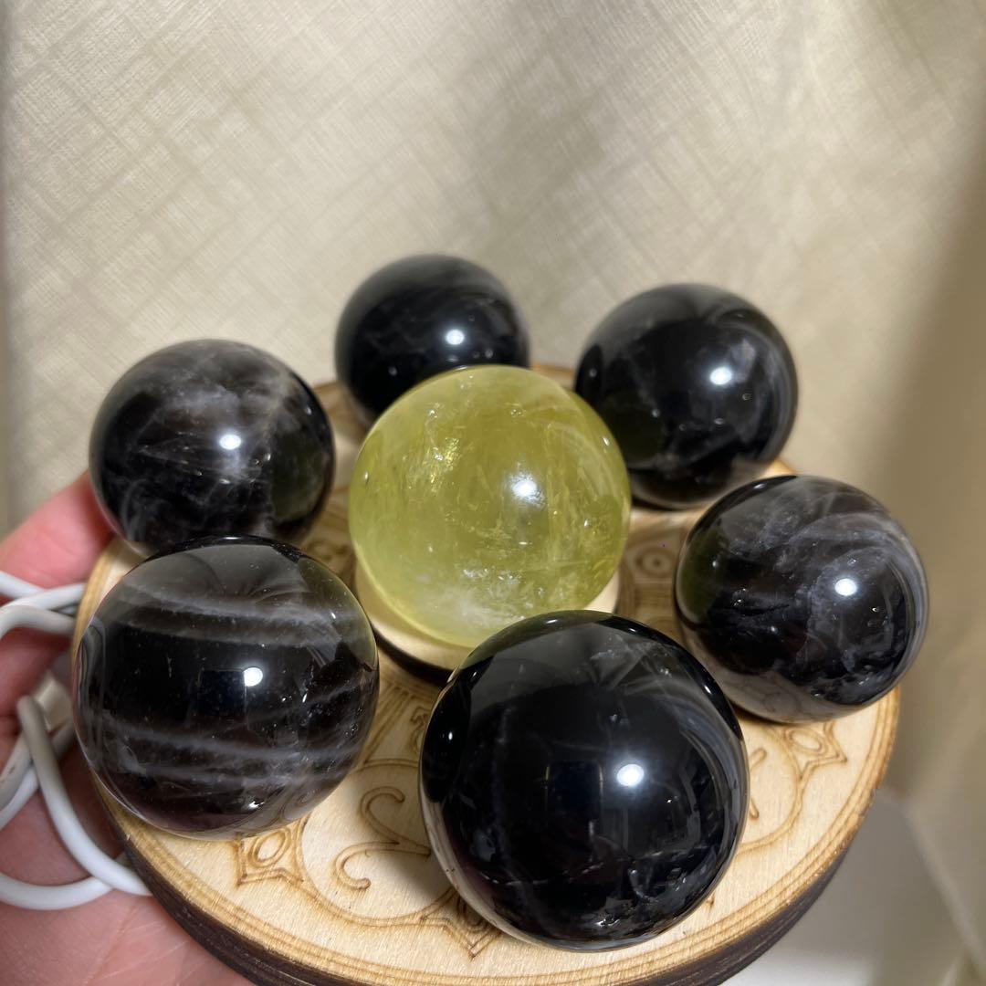 【セット販売】スフィア（モリオン　シトリン）　七星陣　光るUSB台座つき