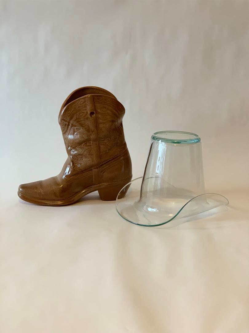 ハット　フラワーベース　ビンテージ　ガラス