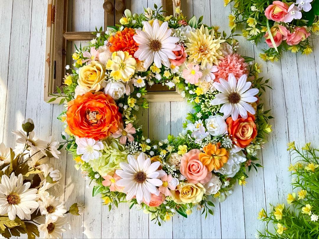 フラワーリース　母の日　母の日リース　春リース　ラナンキュラスリース　42㎝