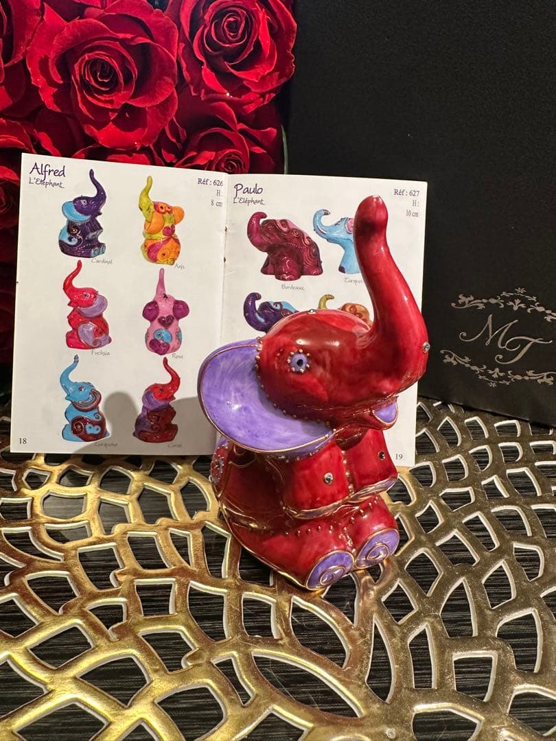 ソワジックSoizick リモージュ焼　ハンドペイント　お洒落な象　Alfred