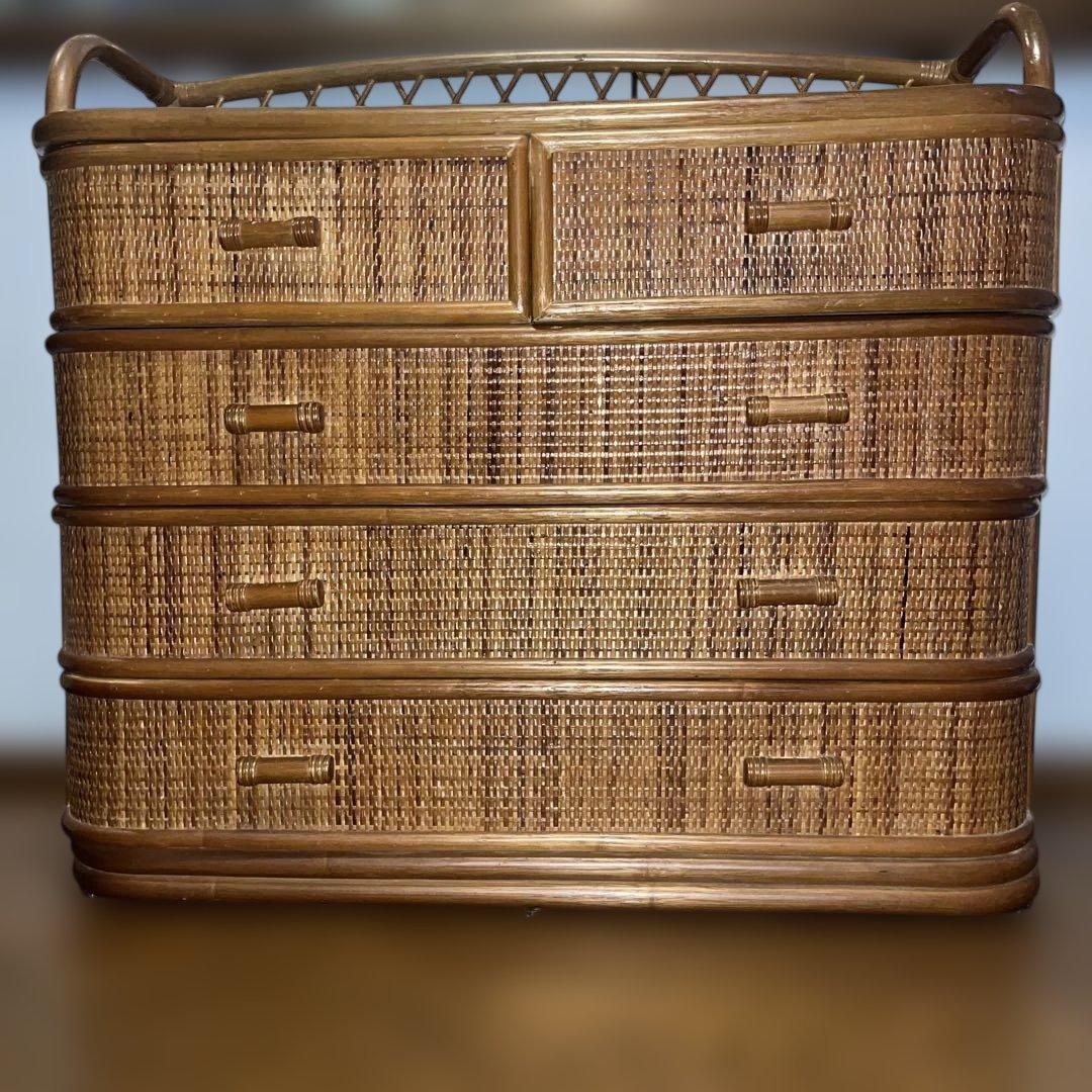 ヴィンテージラタン　籐家具 チェスト　4段引き出し タンス　ラタン