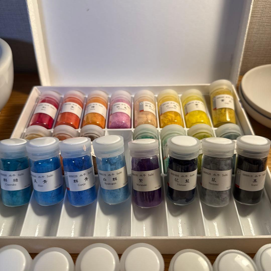 まとめ売り　ナカガワ胡粉　日本画用水干絵具セット 23色＋18色　乳鉢　乳棒　皿