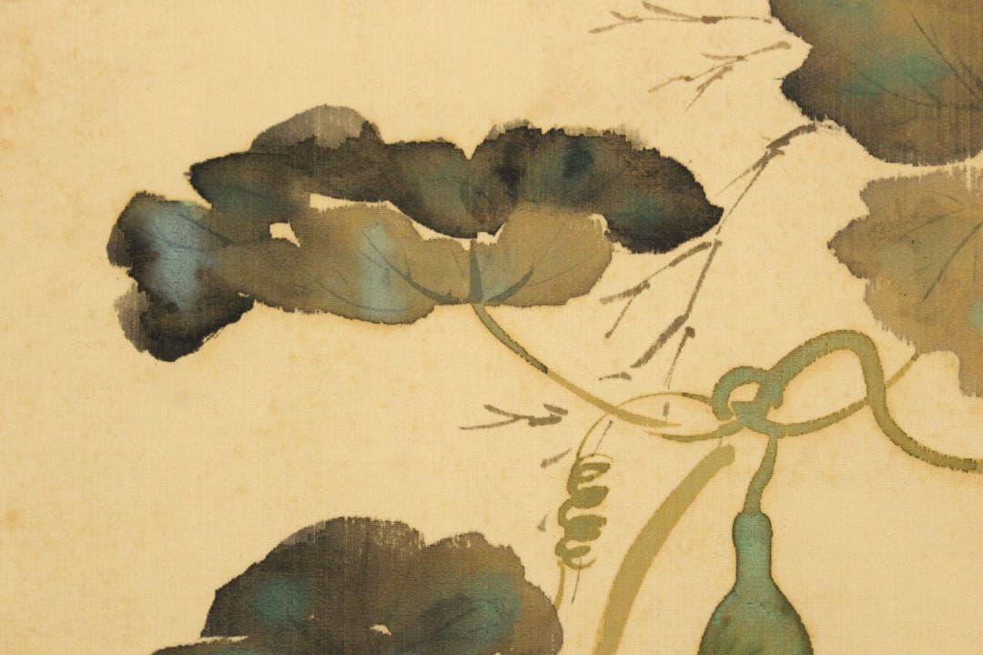No5449 掛軸　矢野橋村　瓢箪画賛　絹本着色　合箱　古画　古美術　送料無料