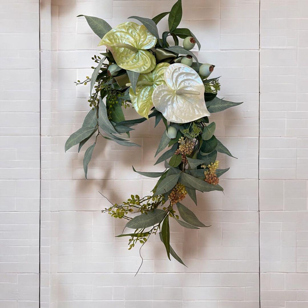 ハンドメイドメイドアーティフィシャルフラワーサマー　アンスリーム馬蹄形リース31