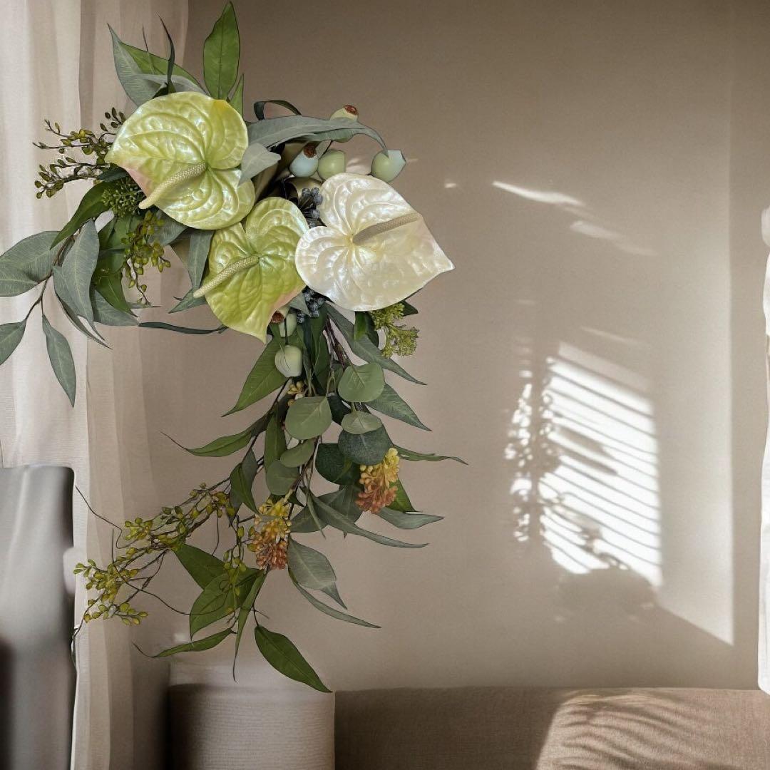 ハンドメイドメイドアーティフィシャルフラワーサマー　アンスリーム馬蹄形リース31