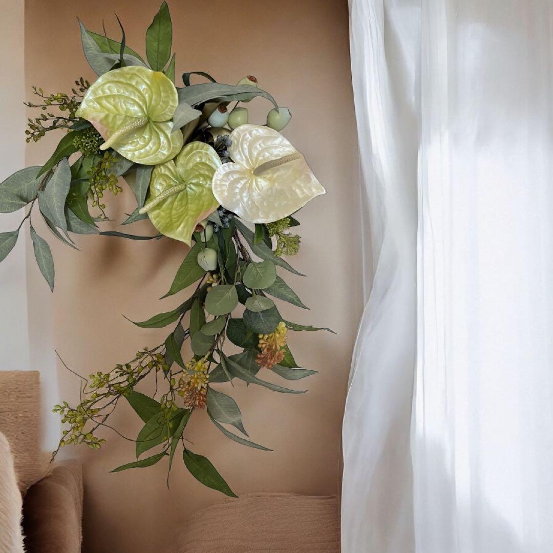 ハンドメイドメイドアーティフィシャルフラワーサマー　アンスリーム馬蹄形リース31